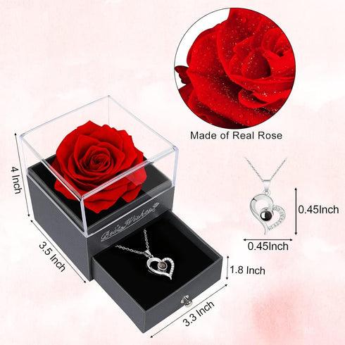 Childom Preserved Rose Birthday Gifts for Women,Red Preserved Flowers Christmas Rose Gifts for Women,Fresh Real Rose Flower with Necklace I Love Y...