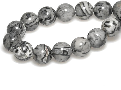 AAA Natural Map Stone Beads Gray Picasso Stone Beads for DIY Bracelet Making 15" (6mm)...