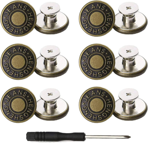 YouOKLight buttons for Jeans,17 mm no-sew nailess removable metal jeans buttons replacement repair combo thread rivets and screwdrivers,12 replace...