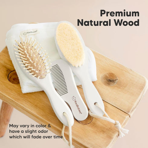 Baby Hair Brush and Comb Set for Newborn - Wooden Baby Hair Brush Set with Soft Goat Bristle, Baby Brush Set for Newborns, Baby Brush and Comb Set...