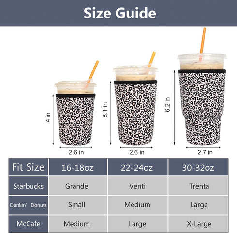 3 Pack Reusable Iced Coffee Sleeves - Xumbtvs Insulator Sleeve for Cold Beverages, Neoprene Coffee Cup Holder (Leopard print)...