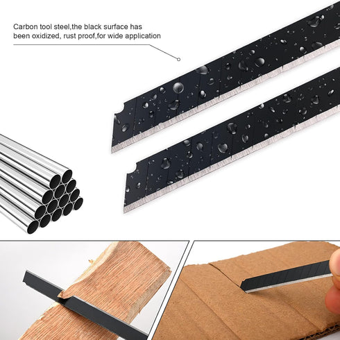 FOSHIO 100PCS 60 Degree Blades Carbon Steel Snap Off Blades 9mm for Box Cutters Utility Knife Universal Art Knife Replacement Black Blades...