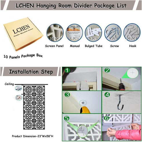Lchen Hanging Room Divider,10 Pieces Wood-Plastic Hanging Panels 0.2“Thick Screen Panel for Living Room Bedroom Home Decoration(DQ,11.4"X11.4")...