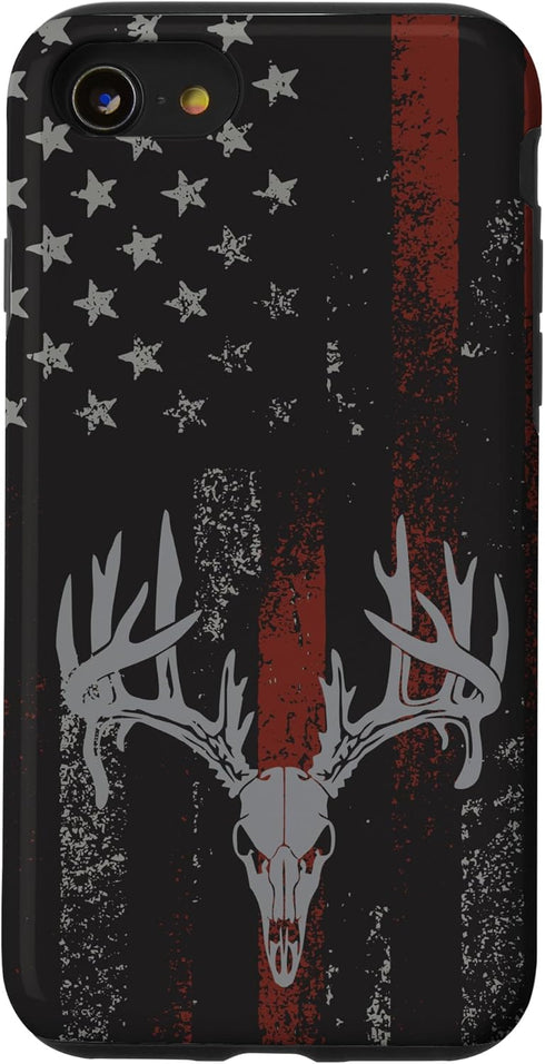 iPhone SE (2020) / 7 / 8 American Flag Whitetail Deer Buck Hunting USA FLAG Hunter Case...