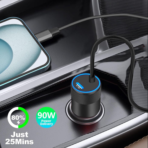 ?MFi Certified? iPhone 15 Fast Car Charger, Rombica 90W Dual PD Power Cigarette Lighter Adapter USB-C Car Charger Fast Charging with 6FT Type-C Ca...