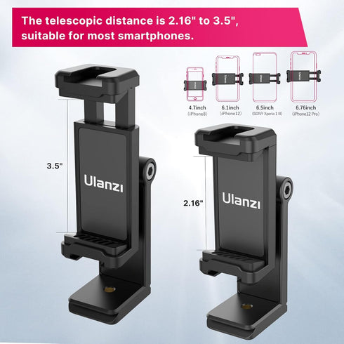 ULANZI ST-22 Phone Tripod Adapter Mount, Adjustable Cell Phone Holder with 2 Cold Shoe, Universal Smartphone Clamp, Vertical Horizontal Bracket fo...
