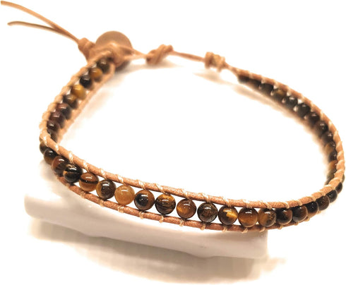 Infinityee Ankle Bracelet Woven Light Brown Leather Vintage Handmade Hippie Bohemian Gypsy Boho Unisex Anklet for Men, Women, Teen Girls (Tiger Ey...