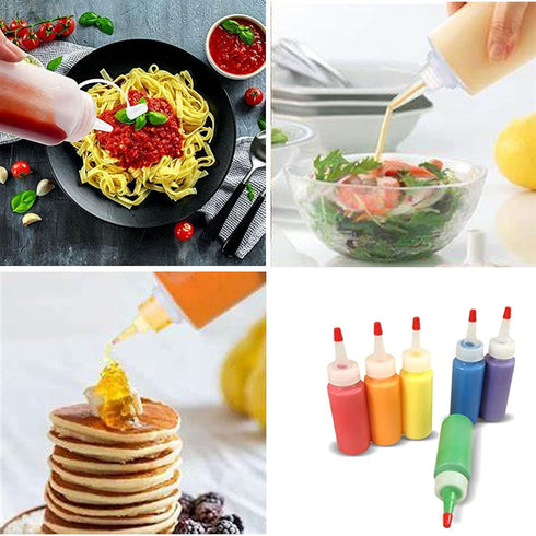 24 Pack 6oz Plastic Squeeze Bottles with Red Tip Caps and Measurement, Leak Proof Refillable Plastic Squeeze Condiment Bottles Container for BBQ, ...