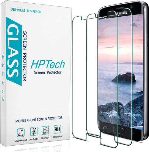 HPTech (2-Pack Galaxy S7 Screen Protector - Tempered Glass Film For Samsung Galaxy S7, Easy to Install, Bubble Free, 9H Hardness...