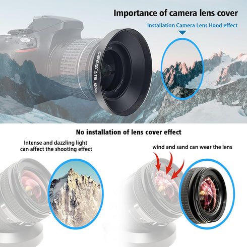 55mm Universal Metal Lens Hood,Wide Angle Lens Hood Compatible All 55mm Brands Camera Lens(and Easy to Install and Remove)+1pcs 55mm Lens Cap...