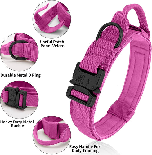 Tactical Dog Collar Heavy Duty Metal Buckle with Handle for Dog Training (Pink, M)...