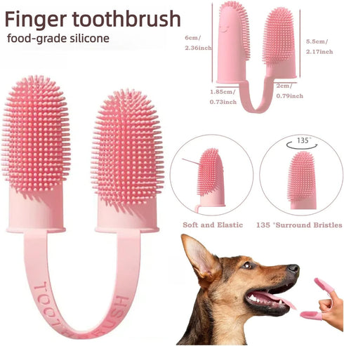 Dog & Cat Toothbrush Kit, 360º Pet Toothbrush, Food Grade Silicone Dog Finger Toothbrush, Dual Head Bristles Tooth Brush, Triple Head Dog Toothbru...