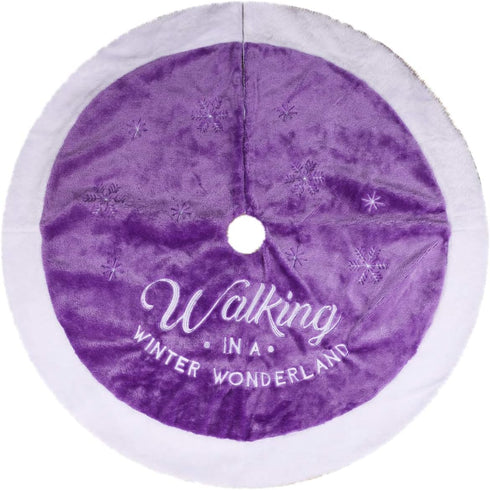 yuboo Purple Tree Skirt, 36" Faux Fur Christmas Tree Skirt with Embroidered Snowflakes for Purple Christmas Decorations and Madi Gras Decor...