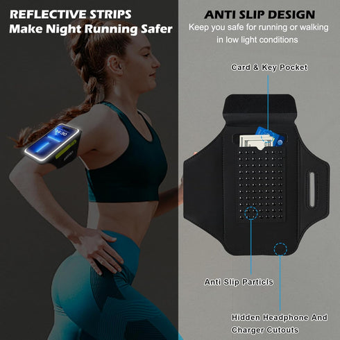 Cell Phone Running Armband with Zipper Pocket Armband Case Running Holder for iPhone 16 Pro Max/15/14 Pro Max/13/12 /11 Pro Max/XS/XR,Galaxy S20 S...