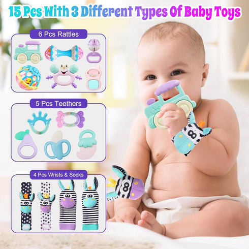 Baby Rattles 0-6 Months: Rattles for Babies 0-6 Months Baby Rattles Toys 0-3-6-12 Months Infant Rattle Toys for Babies 0-6 Months Teething - Newbo...