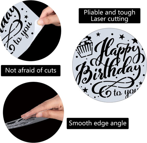 GORGECRAFT 12"X12" Happy Birthday to You Stencil Cupcake Templates Reusable Plastic Drawing Painting Stencils Template for Painting on Card Wall F...