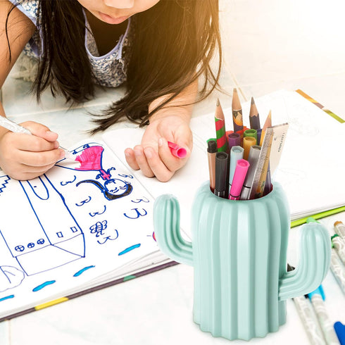 2 Pieces Cactus Pen Holder Cactus Pen Pencil Container Desktop Supplies Pen Cups Cosmetic Makeup Brush Holder for Student Multifunction Storage Bo...