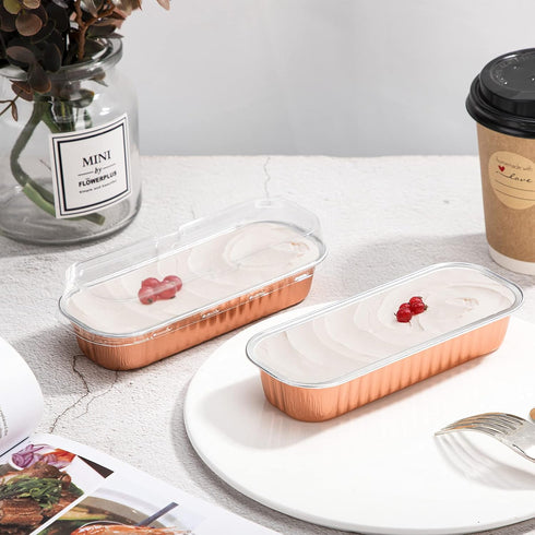 EUSOAR Disposable Aluminum Ramekins, 25pcs 6.8oz 6.5"x2.5"x1.2" Foil Baking Cups Pan with Lids?Rectangle Cupcake Containers Wrappers, Dessert Chee...