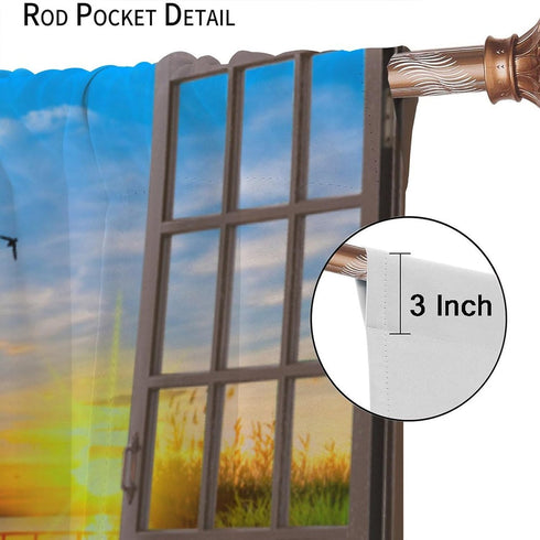Lakeside Landscape Curtains, Rustic Style Bridge Boat Lake Nature 3D Landscape Scenery Prints Window Treatments Drapes for Bedroom Living Room 2-P...
