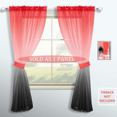 Mrs.Naturall Red and Black Curtains 63 Inch Length for Bedroom Decor Set of 1 Single Sheer Panel Elegant Ombre Modern Red Black Curtains for Livin...