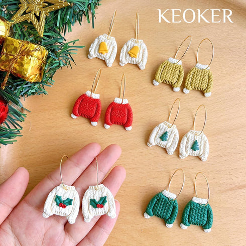 Keoker Christmas Polymer Clay Cutters, Polymer Clay Cutters for Earrings Christmas, 11 Shapes Christmas Clay Earrings Cutters, Winter Clay Cutters...