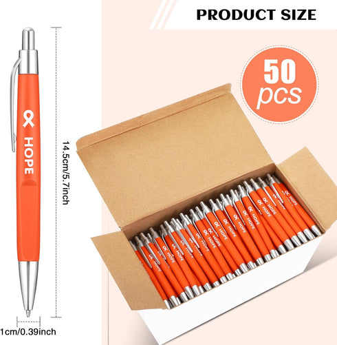 50 Pcs Breast Cancer Pens Bulk Pink Purple Orange Ribbon Awareness Ballpoint Pen Anti Violence Bracelets Leukemia Awareness Mental Heath for Volun...