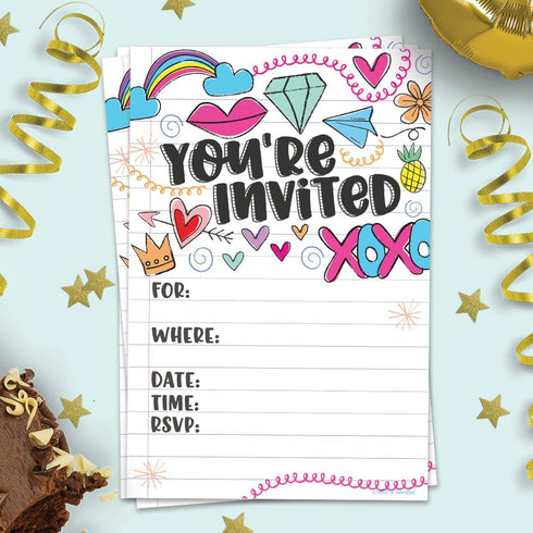 Fun Girl Doodles Invitations (20 Count) With Envelopes - Pre Teen - Tween Birthday Invitations...
