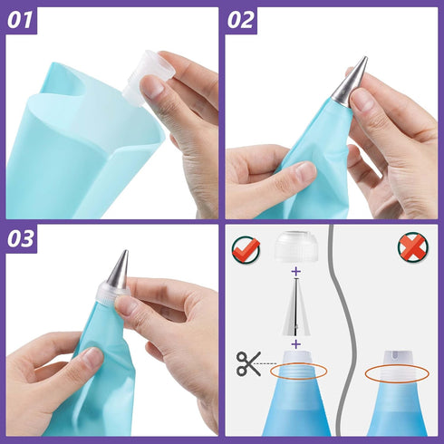 GOOTRADES 7 Pcs-Set Cake Decorating Tips (5 Writing Tube,1 Coupler,1 Silicone Pastry Bag)...