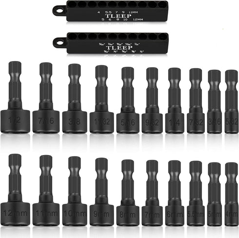 20 x Power Nut Driver Set for Impact Drill, SAE and Metric 1/4” Hex Head Drill Bit Set Screwdriver Socket Set, Chrome Vanadium Steel, Quick Change...