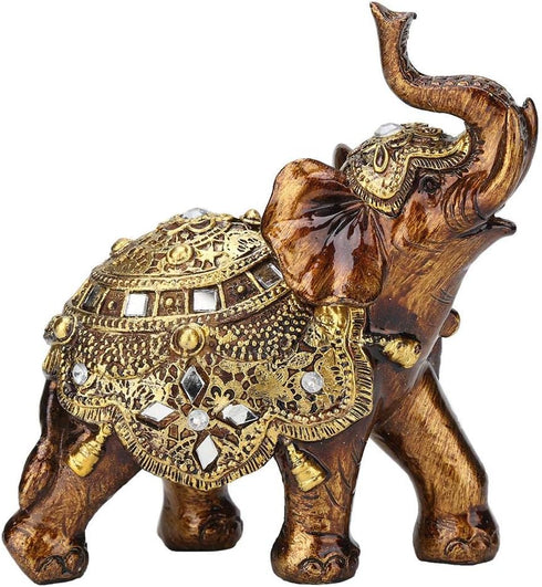 Golden Elephant Statue, Resin & Wood Grain Collectible Figurine, Feng Shui Lucky Elephant Sculpture for Home TV Cabinet...