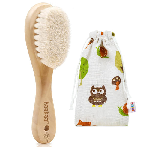 haakaa Wooden Baby Hair Brush for Newborns and Toddlers Baby Brush Natural Soft Goat Bristles Hairbrush, Ideal for Cradle Cap, Perfect Baby Regist...