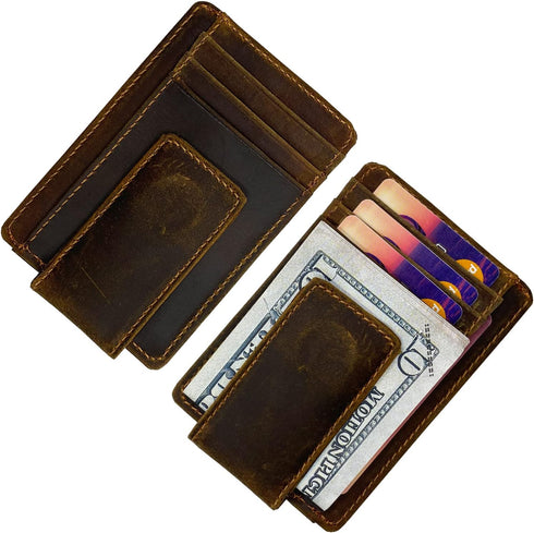Money Clip RFID Front Pocket Wallet Men Leather Slim Minimalist Wallet...