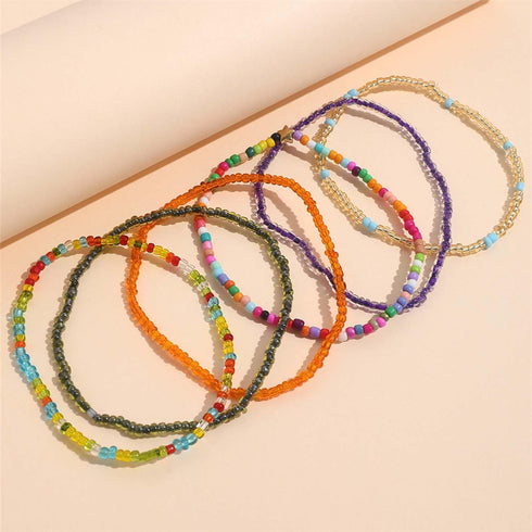 Boho Beaded Ankle Bracelets Handmade Multicolor Seed Bead Anklets Adjustable Stretch Heart Ankle Chain Beach Waterproof Anklet African Foot Jewelr...