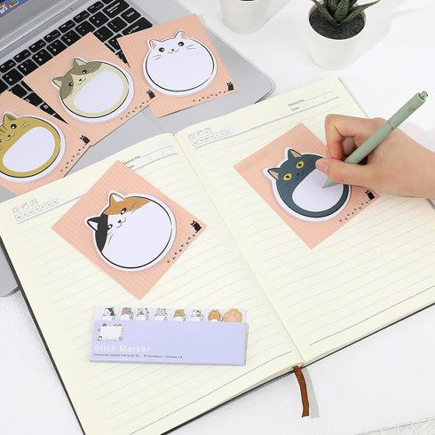 5 Pcs Cat Theme Sticky Notes,300 Sheets Kawaii Sticky Note Pads Cute Animal Sticky Notes Pads Note Page Index Tabs Self-Stick Cartoon Sticky Note ...