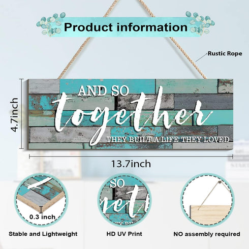 Creoate Together Wall Decor and So They Built a Life They Loved Sign Rustic Wood Plaque Family Sign Home Decoration for Living Room, Small, Christ...