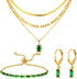 3 Pcs Emerald Jewelry Set Green and Gold Jewelry for Women Emerald Zirconia Layered Necklace Emerald Bracelets Earrings Birthday Anniversary Trend...