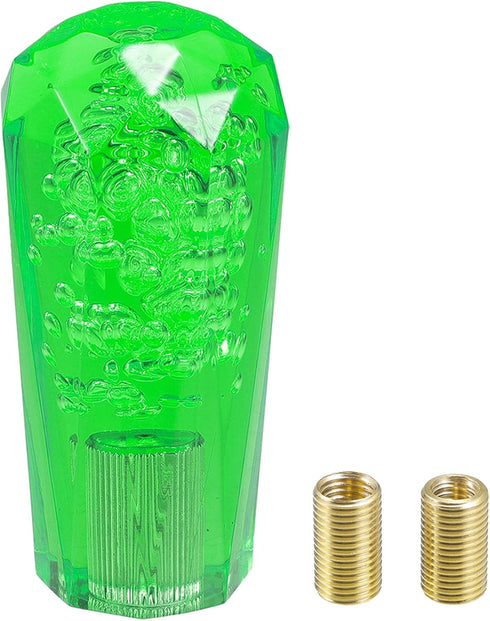 Gear Shifter Knob Kit, 10cm Faux Crystal Stick Shifter Lever Knob Universal for Automatic and Manual Vehicles Durable Acrylic Green with 2 Adapter...