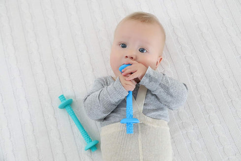 Giftty Teething Tube with Safety Shield Baby Hollow Teether Sensory Toys Gum Massager, Food-Grade Silicone for Infant 3-12 Months Boys Girls, 1 Pa...