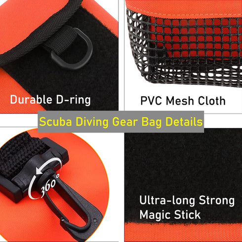 Scuba Gear Mesh Bag Surface Marker Buoy Scuba Case Diving Pouch Snorkeling Bag Finger Reel SMB Mesh Storage Pocket for Snorkeling Diving Equipment...