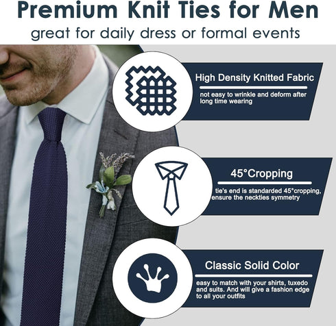 Mantieqingway Pointed Knit Ties for Men Pure Color 2.76'' Skinny Neck Tie Formal Business Knitted Tie for Daily Wedding Party...