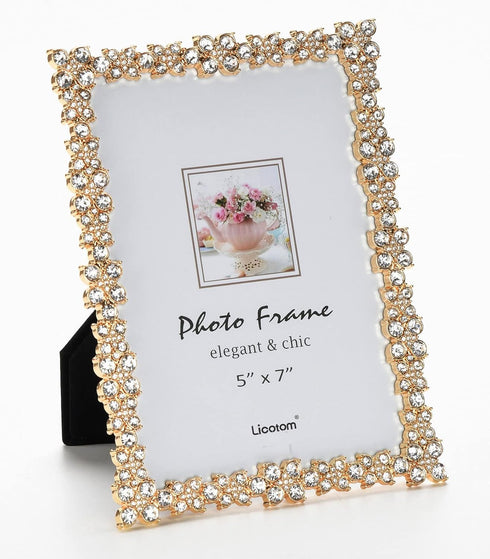 Licotom Luxury Metal Picture Frame with Brilliant Crystals, Gold Photo Frame 5 x 7 inch...