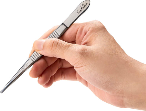 Beaditive 5.5-inch Sewing Machine Tweezers Set (3-pc) Serrated Straight Tips | Professional Grade, High Precision | Stainless Steel...