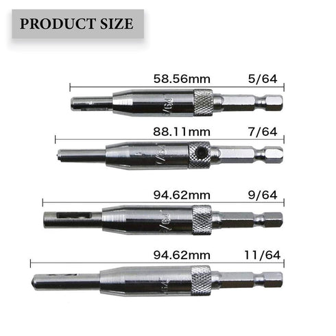 Self Centering Drill Bit Set, 4 PCS HSS Self-Centering Hinge Tapper Core Drill Bit Set, Woodworking Tools and Accessories 5/64", 7/64", 9/64", 11/...