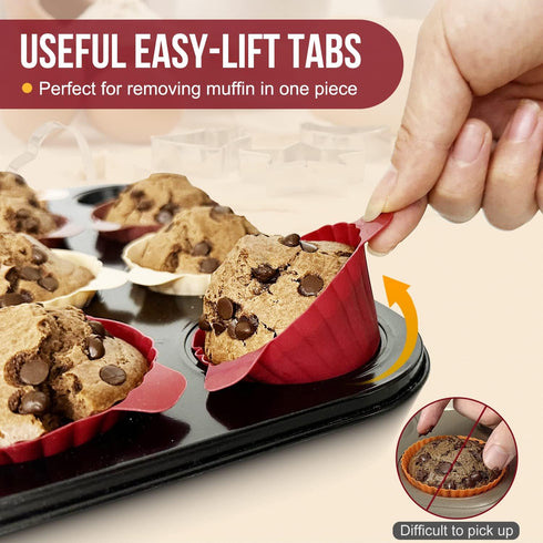 Walfos Cupcake Liners, Pack of 12 Silicone Muffin Cups, 2.8 Inch Silicone Baking Cups With Good Grips Tab, Reusable & Non-stick Silicone Cupcake L...
