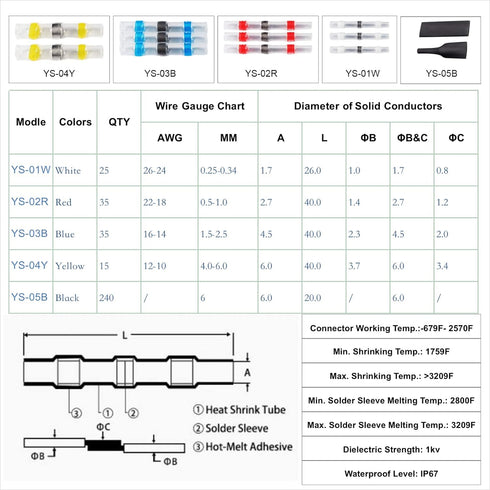 Self-Solder Seal Wire Connectors Kit,Mixed Heat Shrink Tube kit,Waterproof Electrical Wire Terminal Butt for Car Boat Marine Truck(350)...