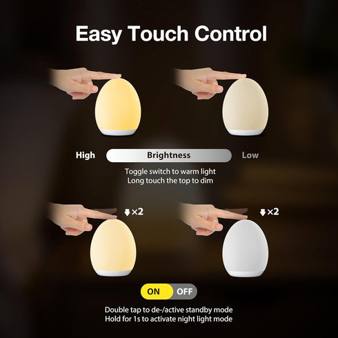 JolyWell Night Light for Kids, Baby Egg Light with 7 Colors Changing Mode & Stepless Dimming, Nursery Night Lamp BPA Free,Rechargeable Egg Night L...