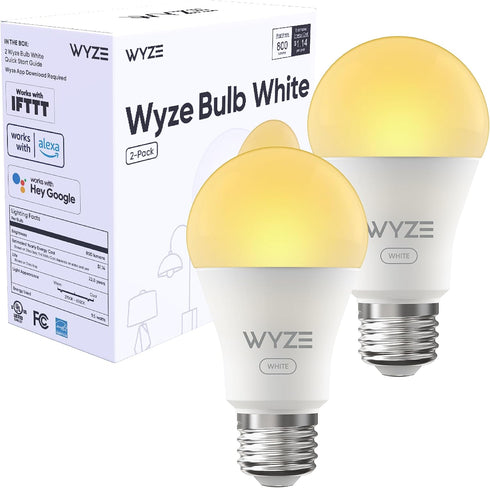 Wyze Bulb White, 800 Lumen, 90+CRI WiFi Tunable-White A19 Smart Light Bulb, Compatible with Alexa and Google Assistant, Two-Pack...