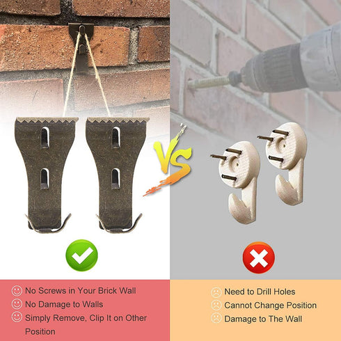 Brick Clips Hooks for Hanging Outdoor - Coideal 12 Pcs Metal Brick Wall Clip Fastener No Drill Picture Hangers for Christmas Lights Wreath Garland...