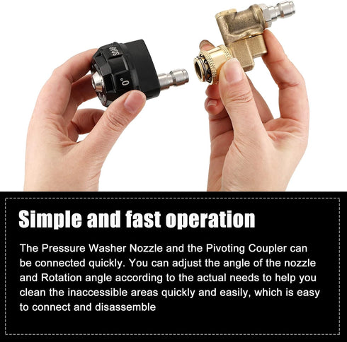 2 Pcs Pressure Washer Nozzle and Pivoting Coupler Kit 6 in 1 Quick Changeover Pivot Adapter Coupler with 5 Rotation Angles 1/4 Inch Quick Changeov...