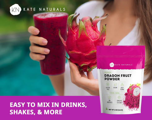 Kate Naturals Dragon Fruit Powder for Baking & Drinks (4oz). Vegan, Gluten Free Dried Pink Pitaya Powder for Dragonfruit Syrup, Smoothies & Food C...
